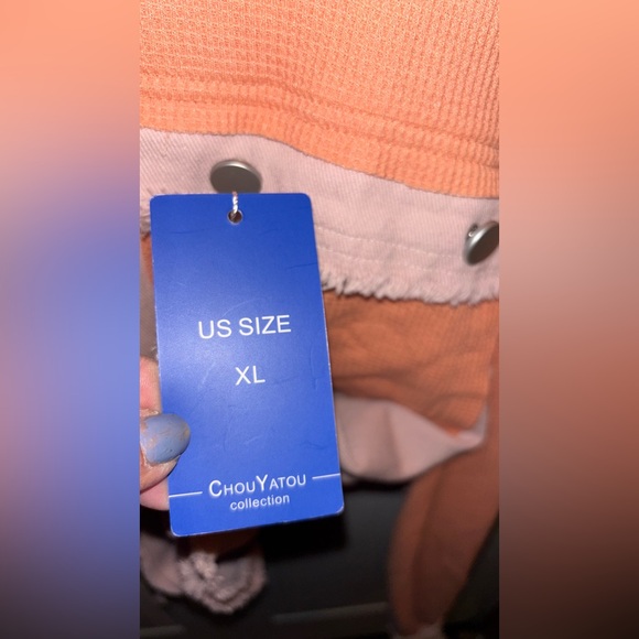 Waffle knit Chic Women's Oversized Orange and Pink Utility Jacket w/pockets - Picture 5 of 13